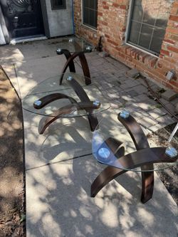 Pie Shaped Coffee Table in Dark Mahogany Set of 3