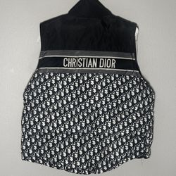 Dior Navy Blue Oblique Jacquard Zip-Up Reversible Puffer Vest Jacket USED