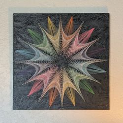 3 PC STARBURST RAINBOW STRING ART ON RECYCLED WOOD