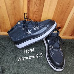 NEW Converse One Star Leather Boot Thick Sole Black White Women 8.5