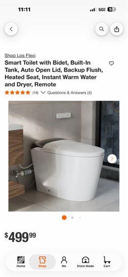 Shop Los Flexi Smart Toilet with Bidet, Built-In Tank, Auto Open Lid, Backup Flush, Heated Seat, Instant Warm Water and Dryer, Remote