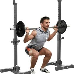 Black Steel Squat Rack Adjustable Barbell Free-press Bench, Black 550 lb