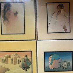 Four Beautiful Vintage Native Art Ceramic Tiles Artists RC Gorman D Hiatt Ozz Fr