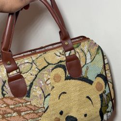 Winnie the Pooh Tapestry Satchel Bag - Brown Leather Trim
