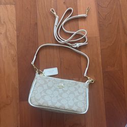 beige coach purse