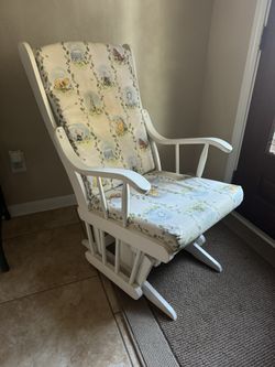 Dutailier White Wood Glider Rocking Chair with Foot Rest