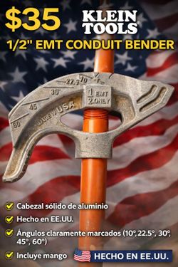 Klein Tools 1/2” EMT Conduit Bender – Made in USA