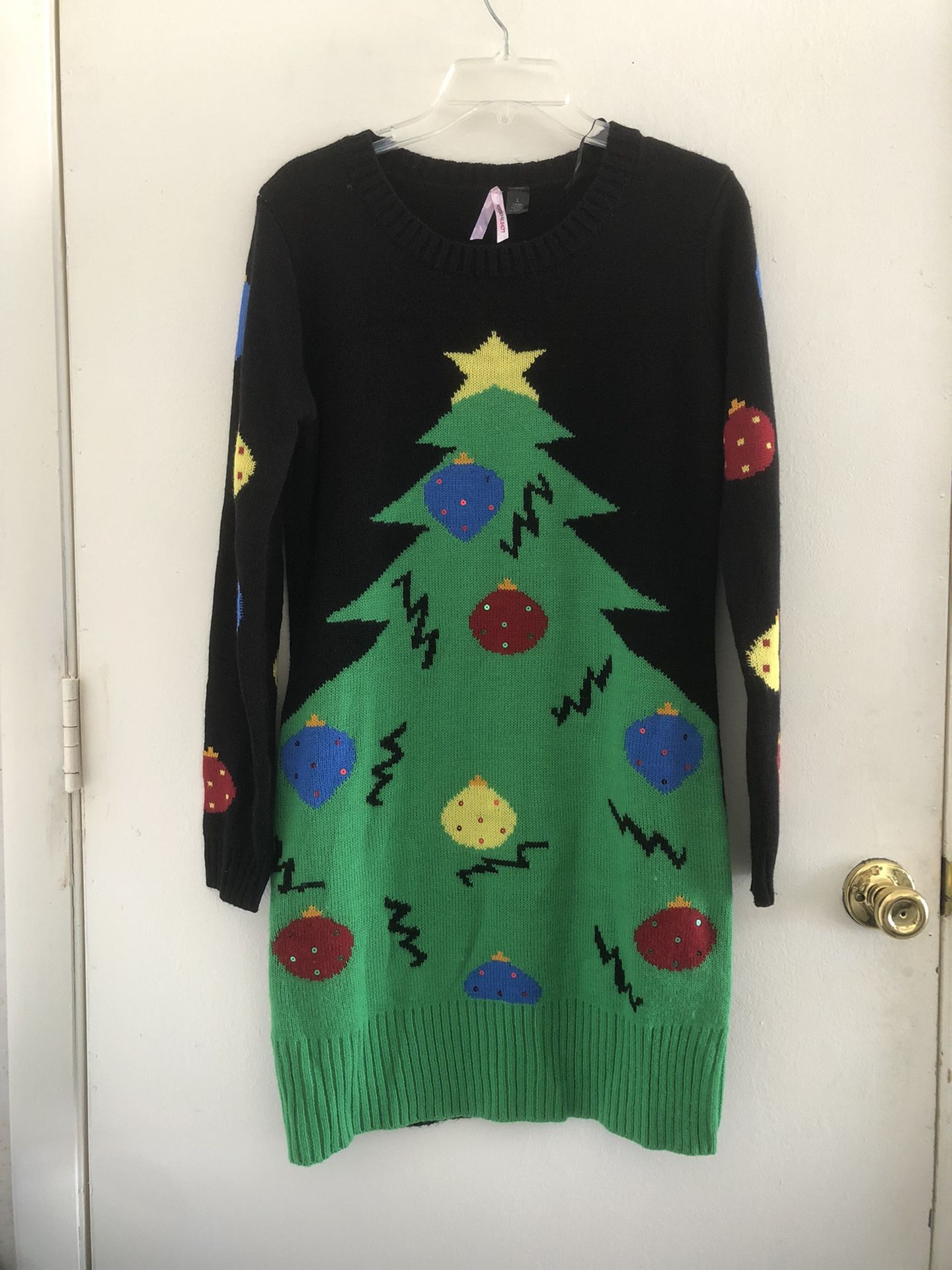 Ladies Christmas Mini Dress Sweater w/ Christmas Tree Size Large