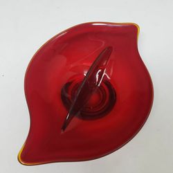 Ruby red footed glass compartmented trinket dish