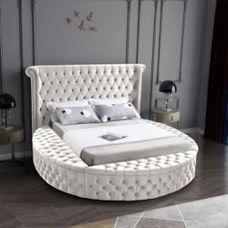 King button tufted round platform bed with storage