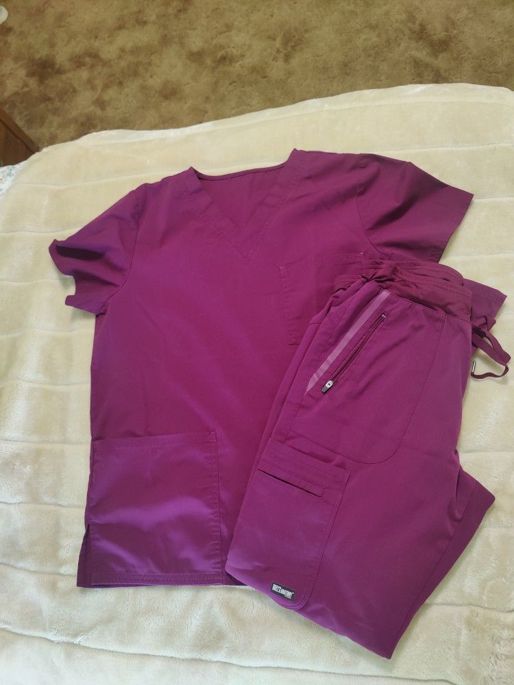 Wine Colored Scrub Set, Top And Pants