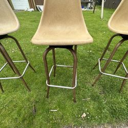 Mid Century Modern Bar Stools Herman Miller Style Vintage Fiberglass 