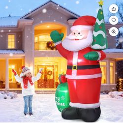 Qunler 8FT Christmas Inflatable Outdoor Decoration, Santa Christmas Inflatable with Build-in LEDs for Xmas Party Outdoor Yard Garden Lawn Winter Decor