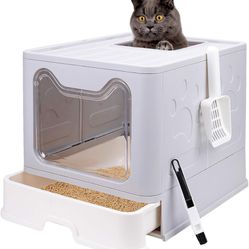 Large Foldable Cat Litter Box with Lid