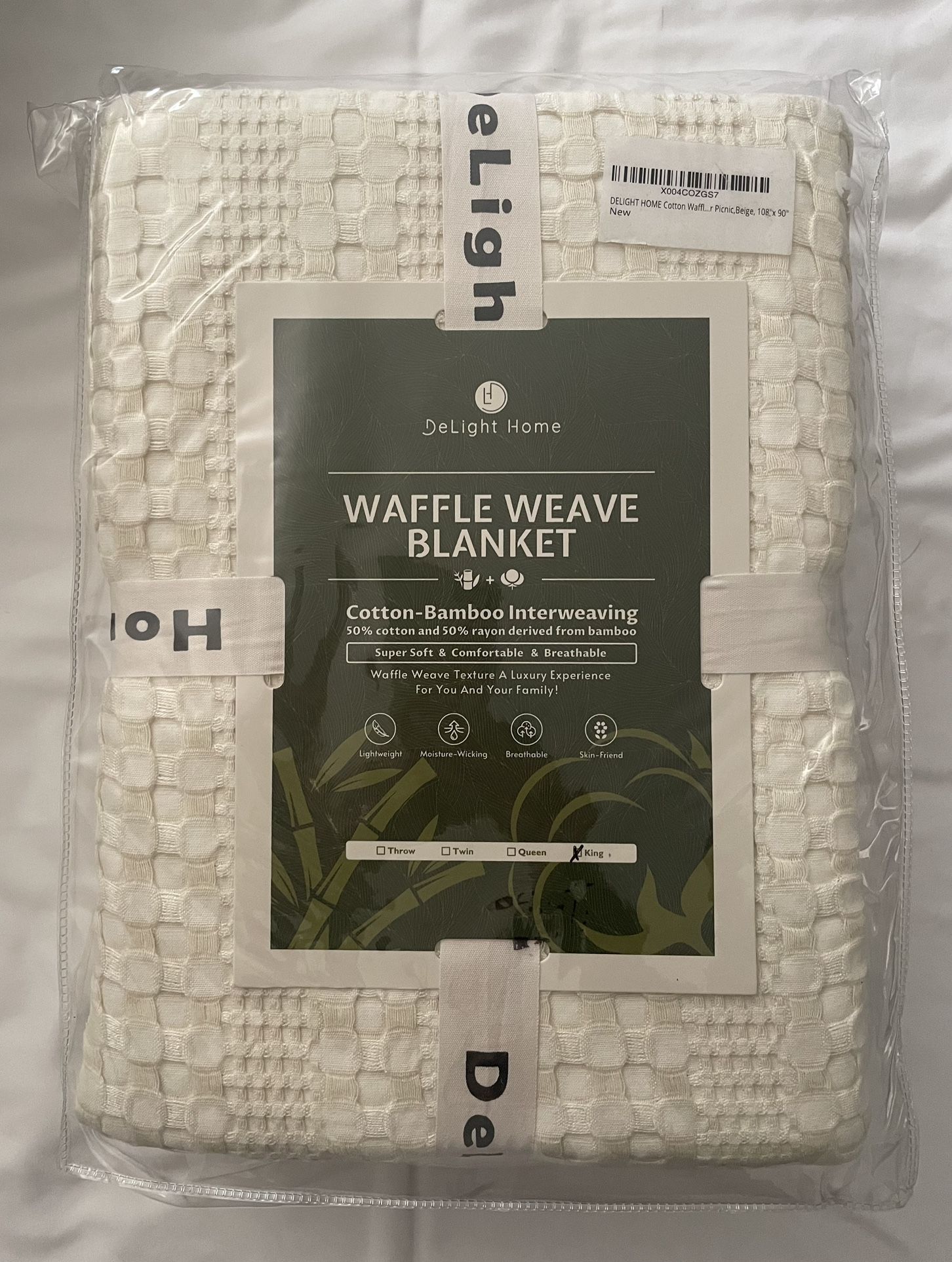 Delight Home color, picnic, beige size, king, waffle, weave blanket, cotton, bamboo, interweaving,