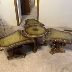 Antique Glass Top Regency Table Set 