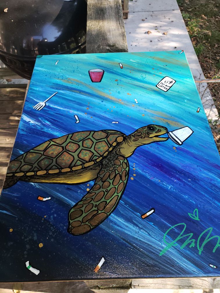 Glow in the dark sea turtle painting