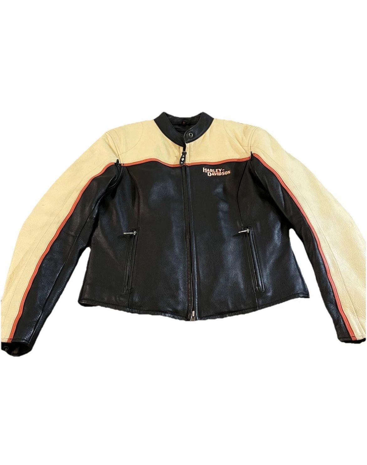 Vintage Women’s Harley Davidson Leather Jacket Beige/Orange Lined Size M