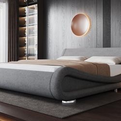 Queen Bed Frame, Modern Upholstered Platform with Adjustable Headboard