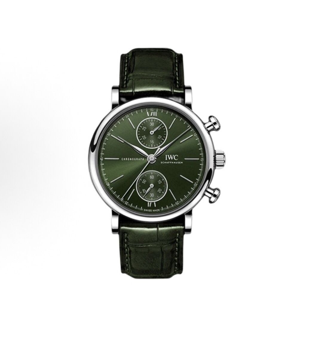 IWC Baitao Fino Series Automatic Mechanical Movement 30m Waterproof Men's Watch Swiss Watch 39mm Green Dial Stainless Steel Case Crocodile(153)13