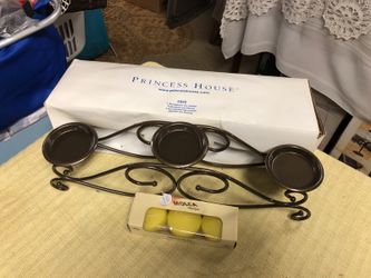 Princess house metal candle holder and 3 Mikva candles