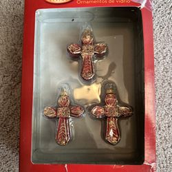 Red/ Gold Cross Glass Ornaments