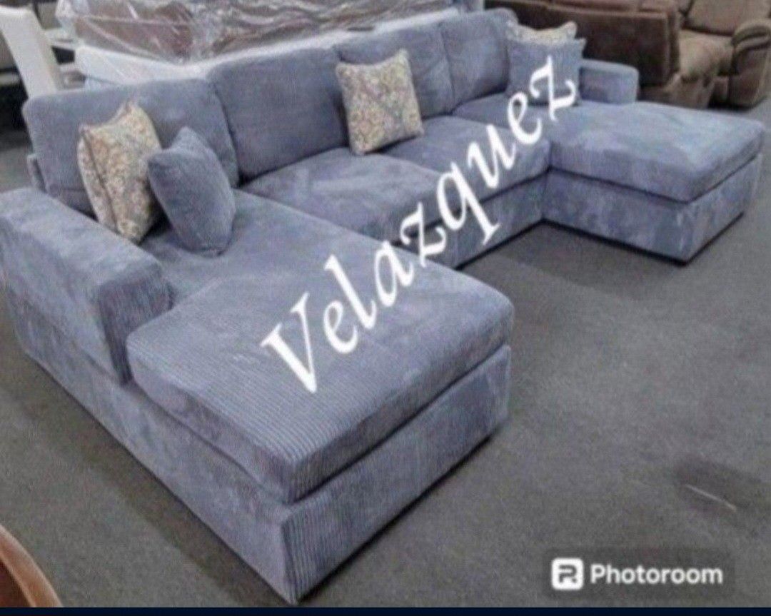 ✅️✅️4 pc fog grey corduroy fabric sectional sofa with double chaise ✅️✅️