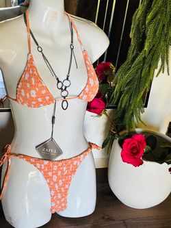 Zaful Triangle Bikini Set Orange Floral size small