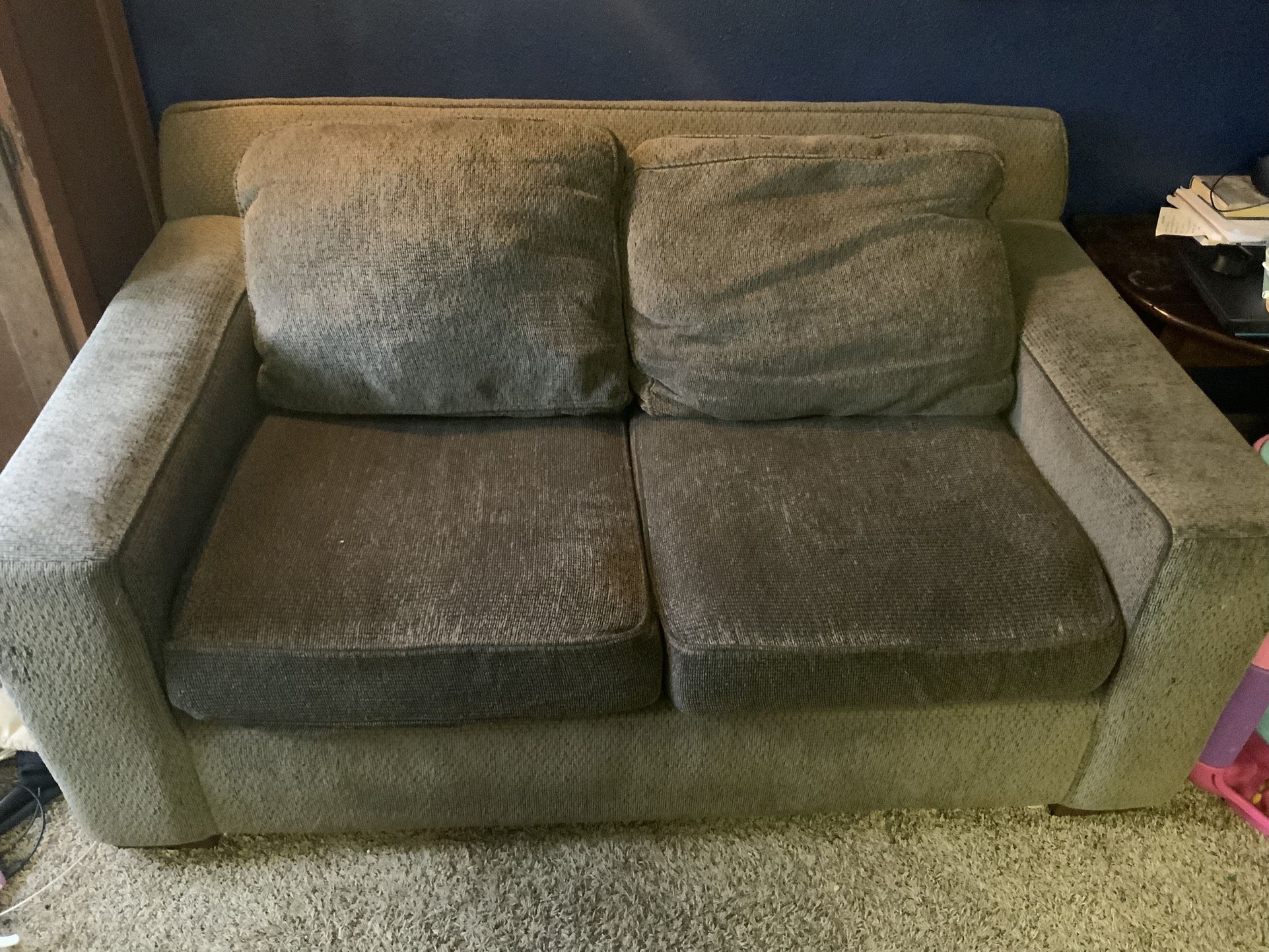 Grey Knit Loveseat Couch Bauhaus Brand Small Sofa