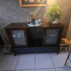 Solid Wood Storage Cabinet with Glass Doors – $30 Obo