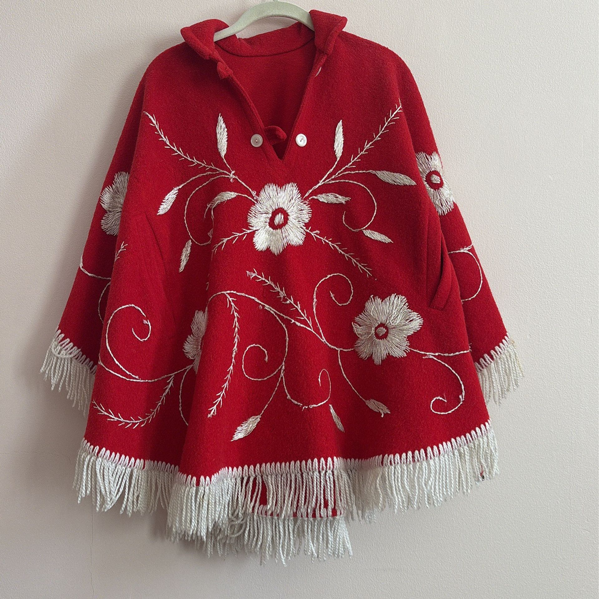 Vintage Red  Embroidered Poncho