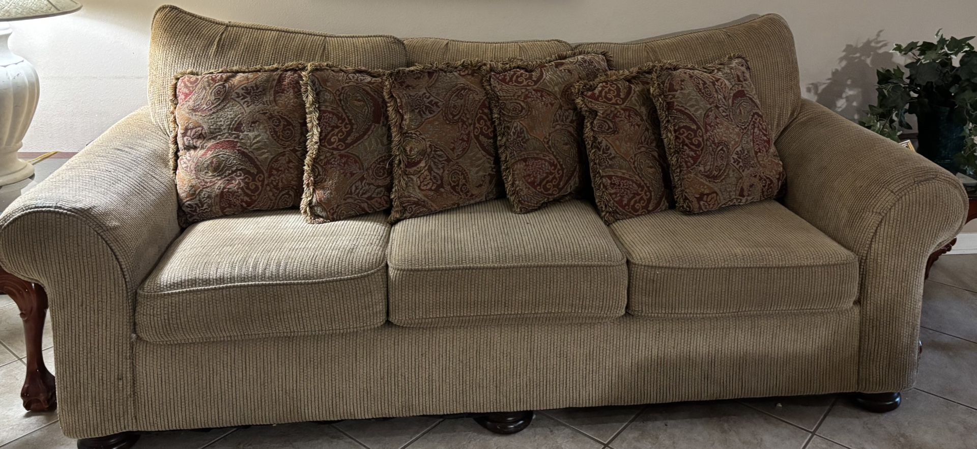 3 Piece Couch Set w/ Ottoman and Pillows