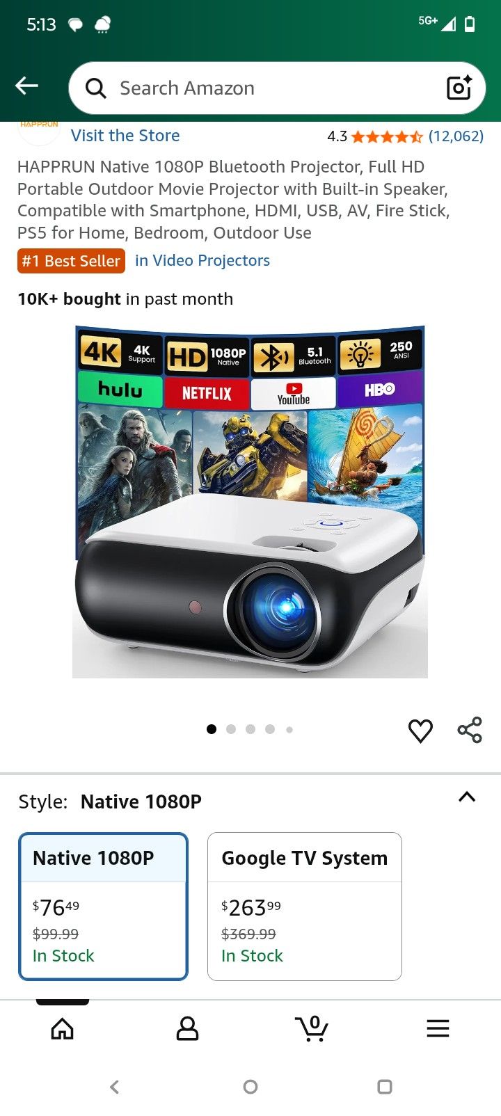 Happrun Native 1080p Bluetooth Projector 