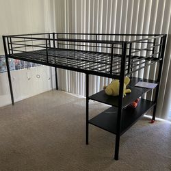 Metal Twin Loft Bed Frame with Shelves