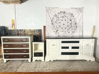 Large dresser, medium dresser, and small nightstand set