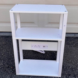 3-Tier Small Narrow Wood Side Table with Charging Station, Skinny Nightstand for Small Space, Slim Bedside Table with Storage for Couch, Thin End Tabl