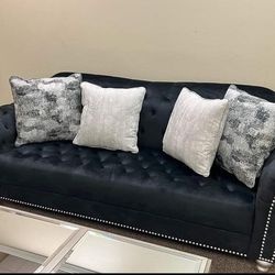 Ashley Black Velvet Sofa and Loveseat (Chair, Accent Chair,Chaise and Ottoman Options) 