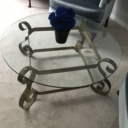 Round Glass Coffee Table w/Brass Base