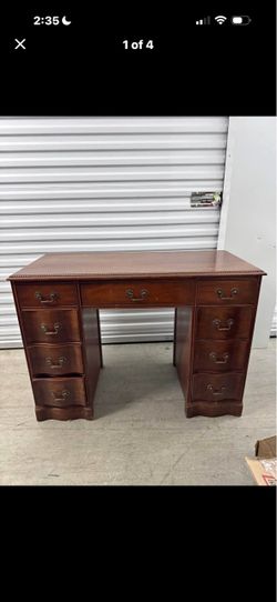 Vintage Wood Pedestal Desk with Drawers