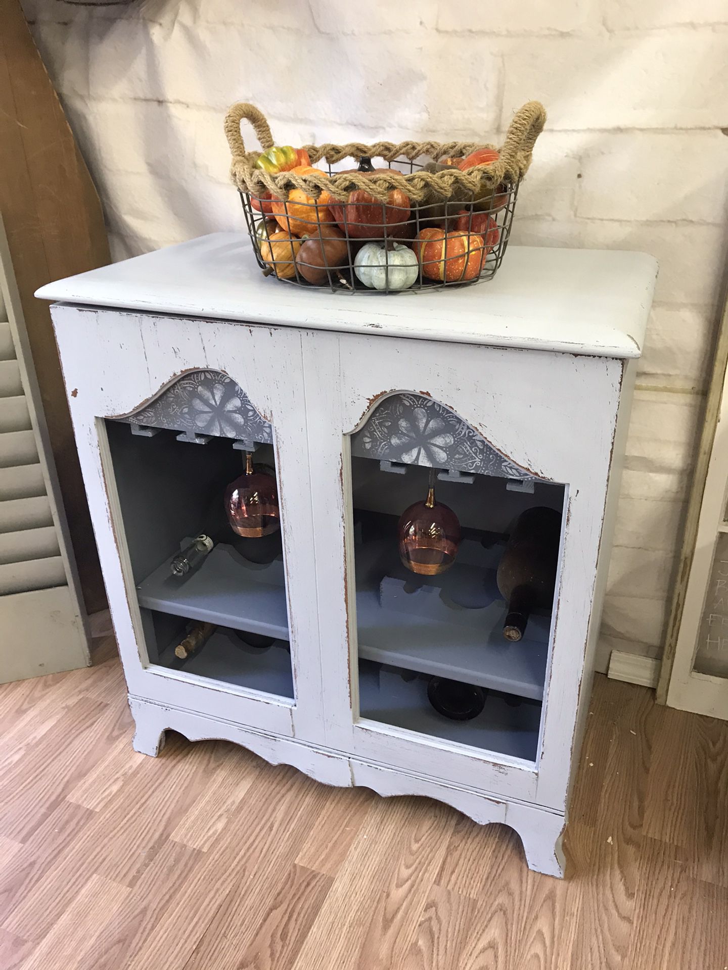 Stereo cabinet upcycled into wine bar