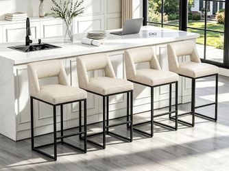 Counter Height Bar Stools Set of 4 for Kitchen Counter Modern Bar Chairs with Backs 26 Inch for Kitchen Island with Upholstered Faux Leather Seat and 