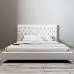 White velvet king bed frame
