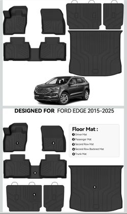 Floor Mats for Ford Edge 2015-2024 2025, Trunk Mat and Backrest Mat All Weather TPE Protector for Ford Edge Accessories New 60