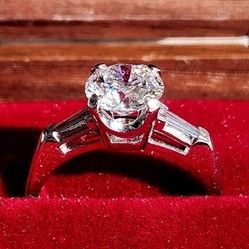 1.48CTW. Platinum Iridium & Natural Baguette + IGI Certified Lab Created Diamond Engagement Ring ◇ Size: 6.0