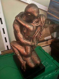 Bronze-Finish Embracing Couple Sculpture