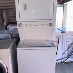 White Frigidaire Stacked Washer And Electric Dryer