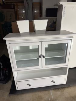 White Wood Cabinet with Glass Doors