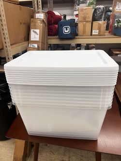 58 Quart Clear Storage Bin, Snap-on Lid Storage Container, with White Lid, New