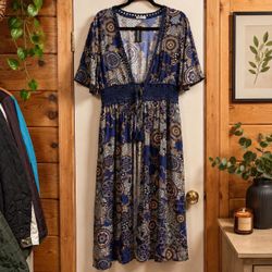 New! Boho duster long cardigan blue floral