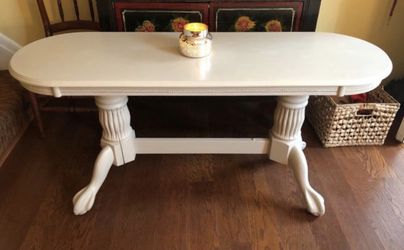 Heavy Wooden Light Beige Oval Console Sofa Side Table